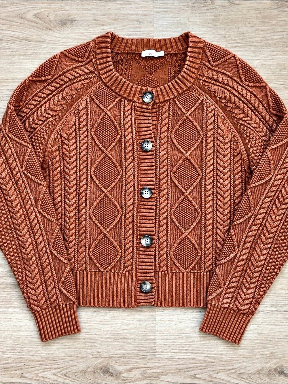 Faherty Cable Knit Cardigan in Brown Large Like New